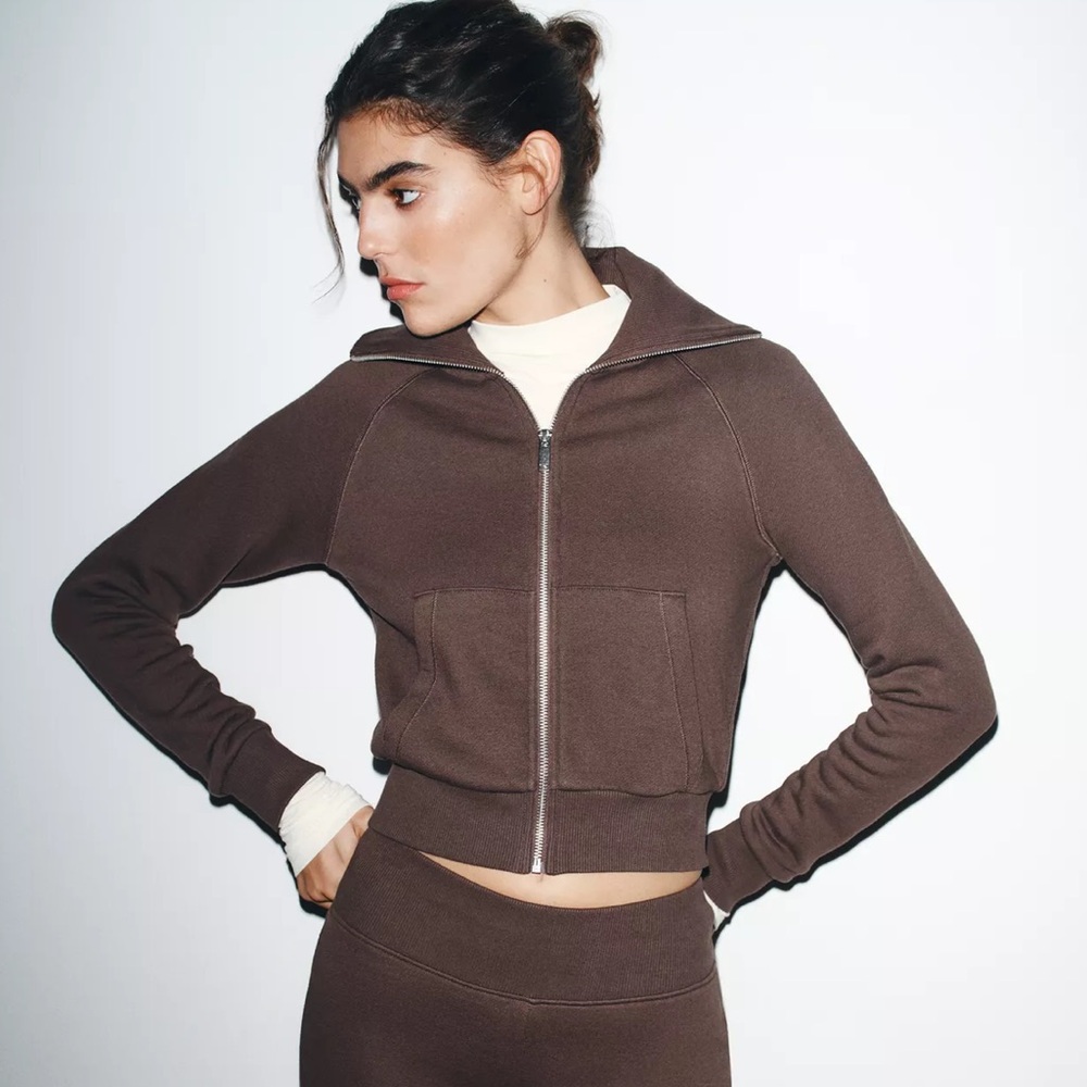 Zippered plush brown jacket ZARA